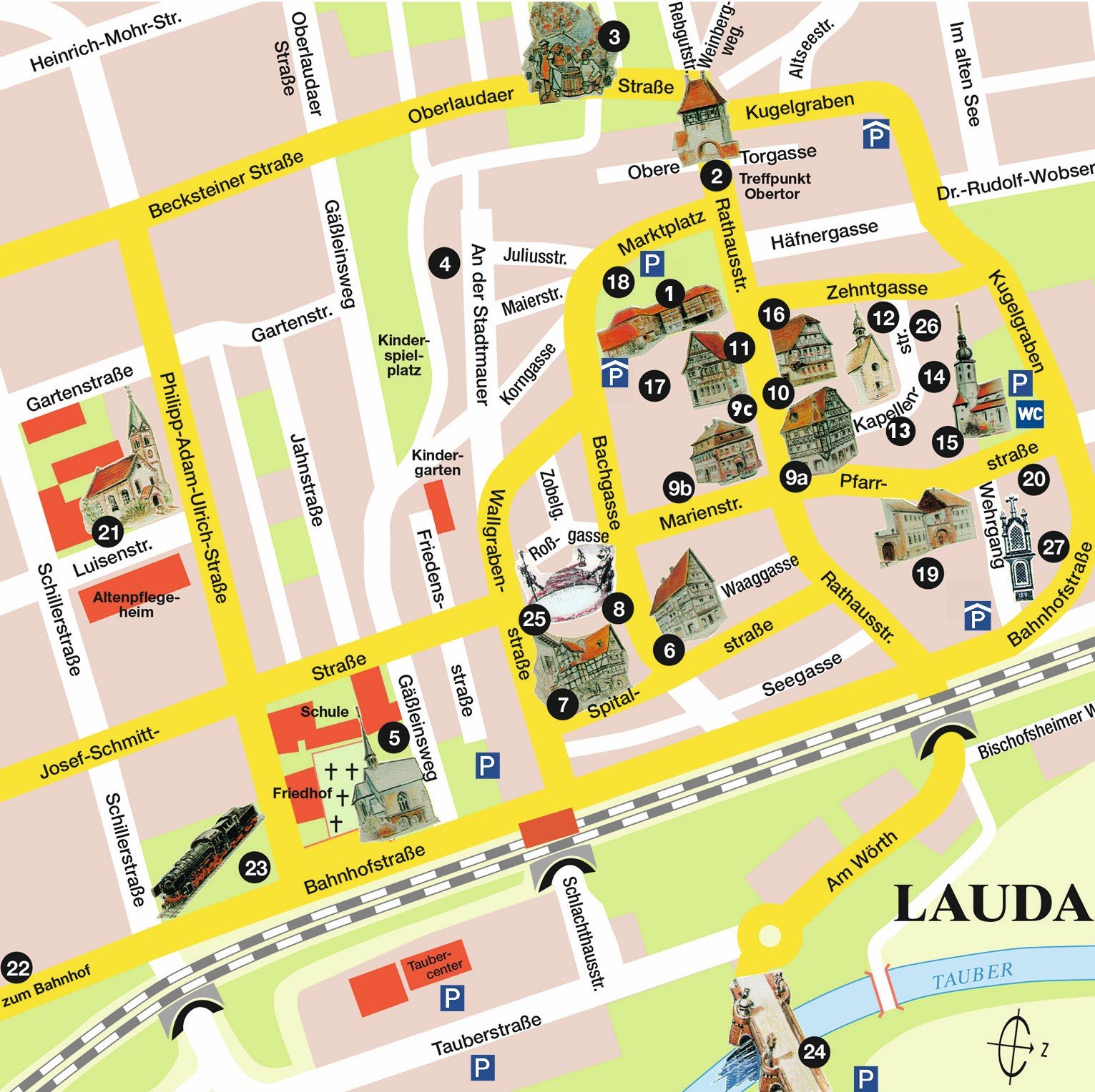  Mapa central de Lauda-Königshofen na Alemanha